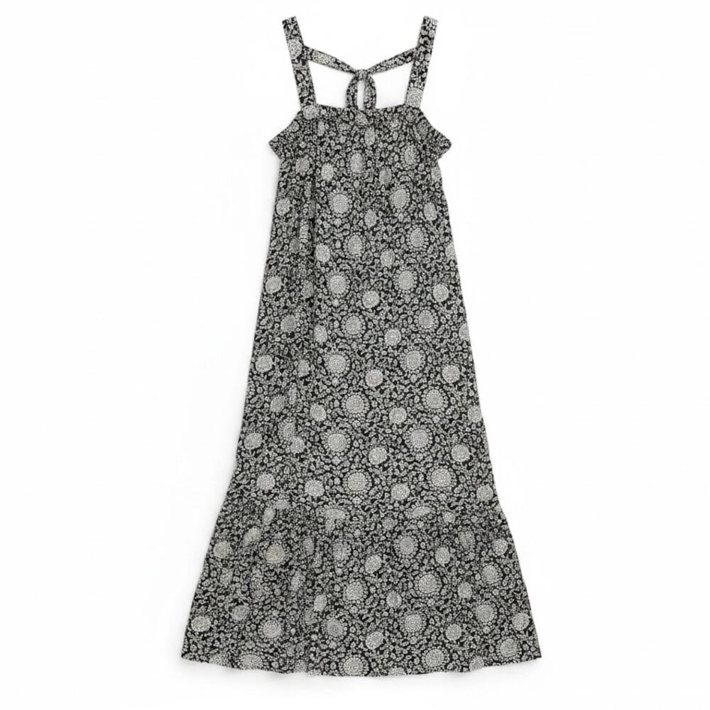 OLD NAVY Tie Back MAXI FLORAL SUN DRESS Sleeveless RAYON Black White Size Medium